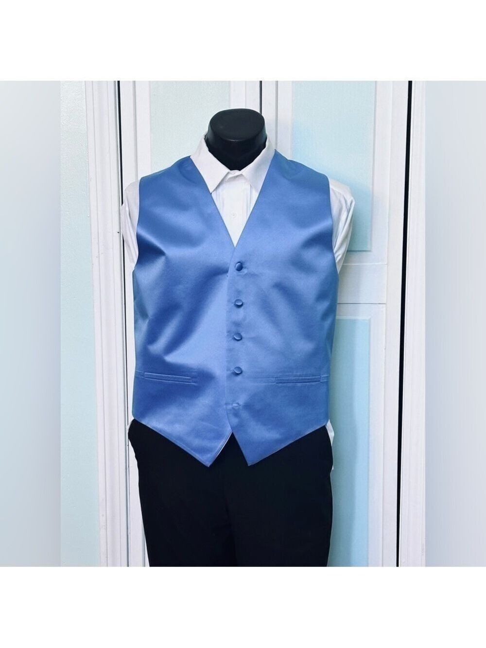 Cornflower Medium Blue Satin Closed Back Vest Wedding Prom Men’s M